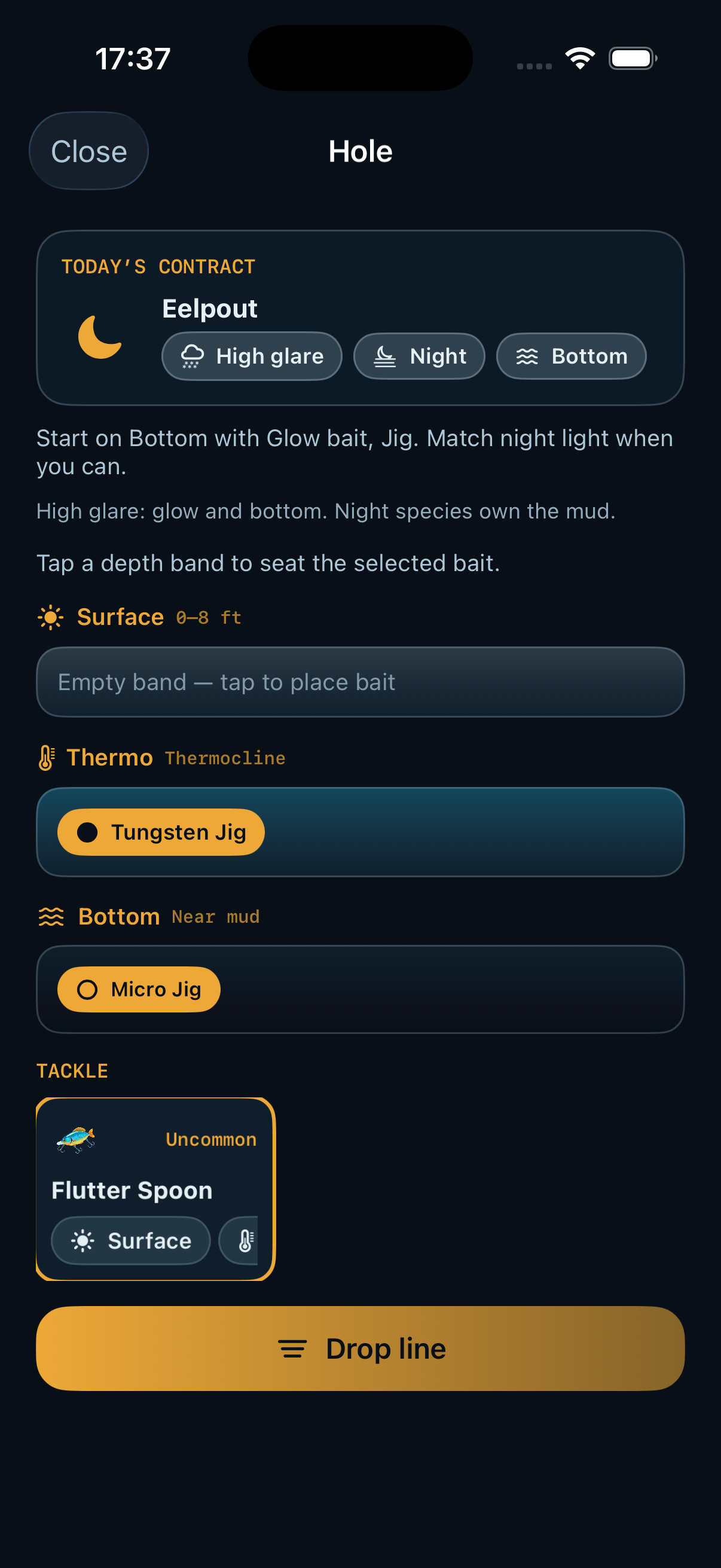 Hole session with depth bands